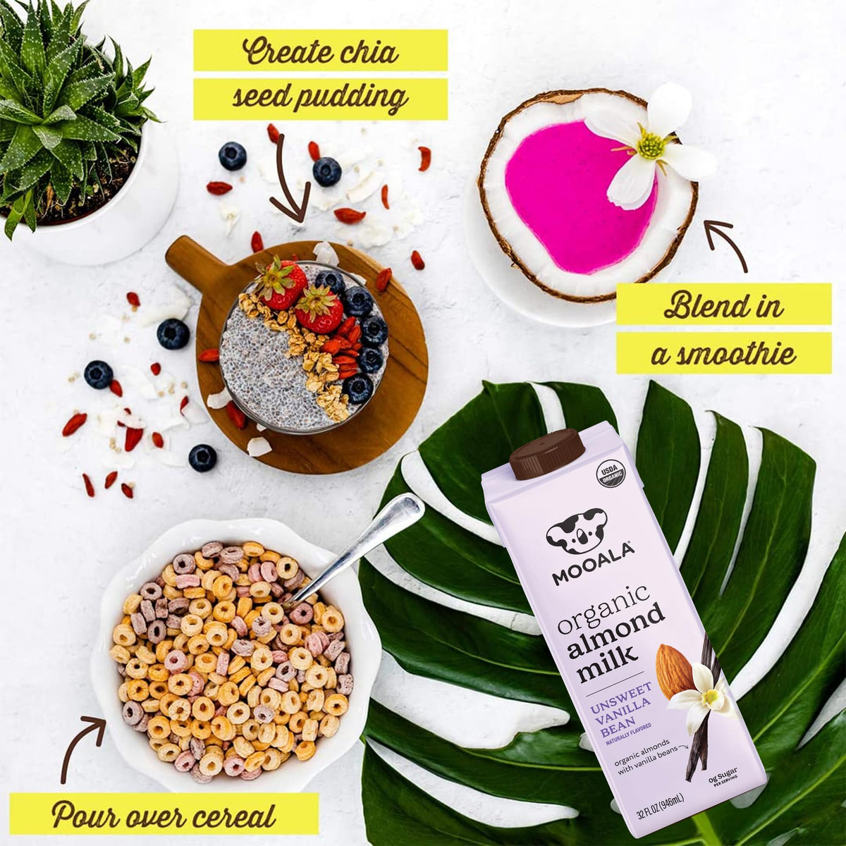 Mooala Organic Vanilla Bean Almond Milk Unsweetened — 6-Pack, Shelf-Stable, Dairy-Free