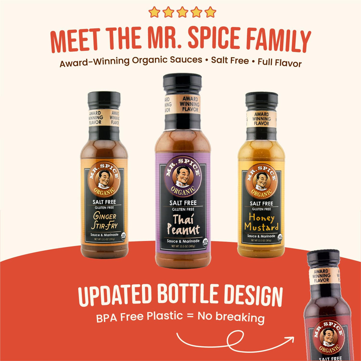 Mr. Spice Organic Honey BBQ Sauce – Salt-Free, Gluten-Free, Low Sodium (5 mg/serving) – Pack of 3