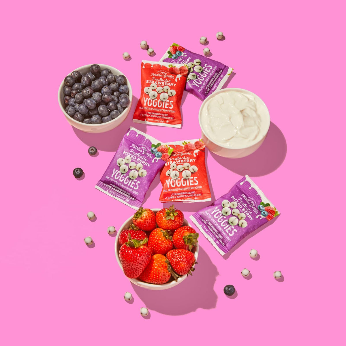 Nature's Garden Probiotic Yoggies Variety Pack — 21oz (30 x 0.7oz) Pack of 2 (Strawberry & Mixed Berry) Yogurt-Covered Snacks