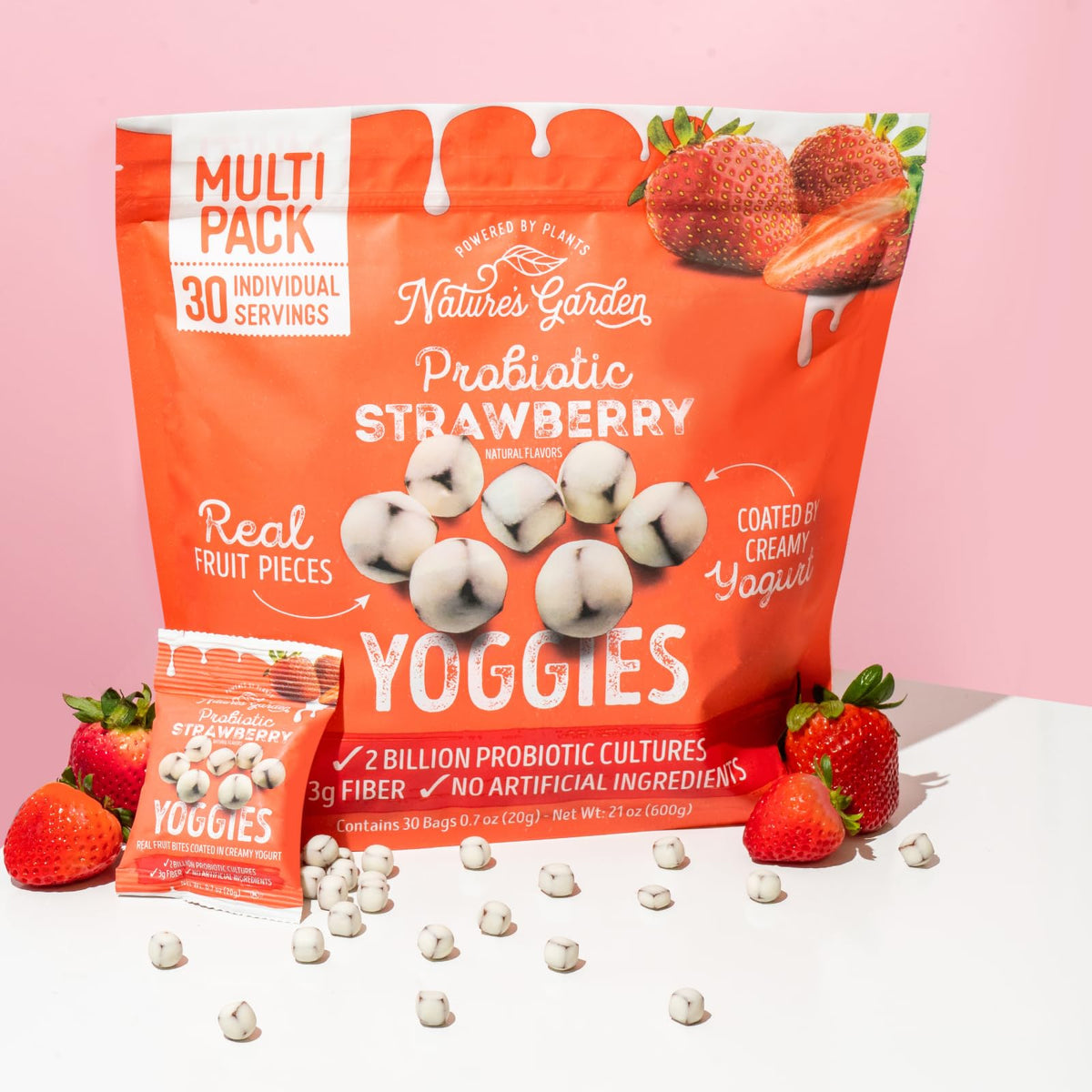Nature's Garden Probiotic Strawberry Yoggies 21oz Pack of 2 — Strawberry Yogurt-Covered Fruit Bites