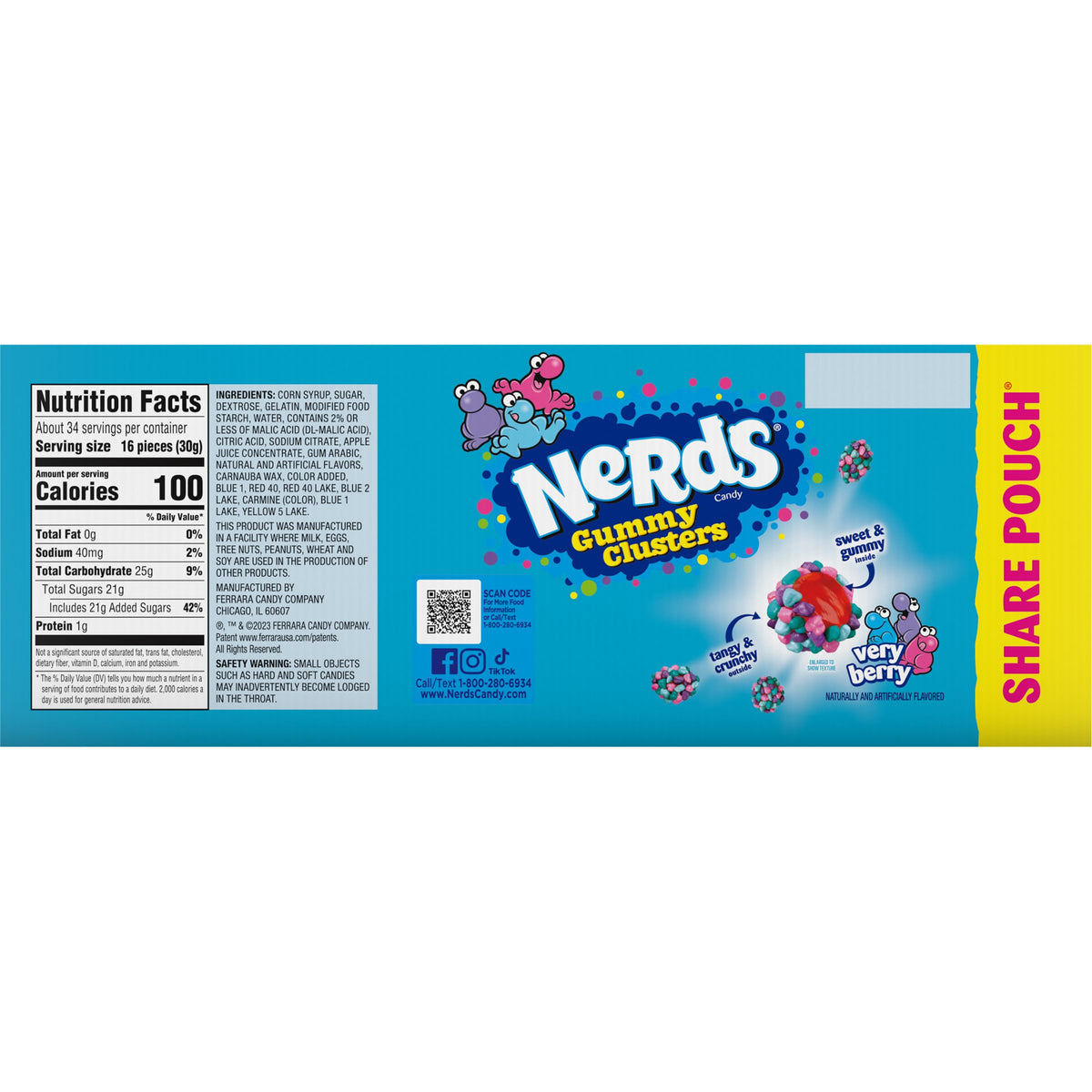 NERDS Gummy Clusters Candy - Very Berry Crunchy Outer with Gummy Center, 3 oz Pack of 12
