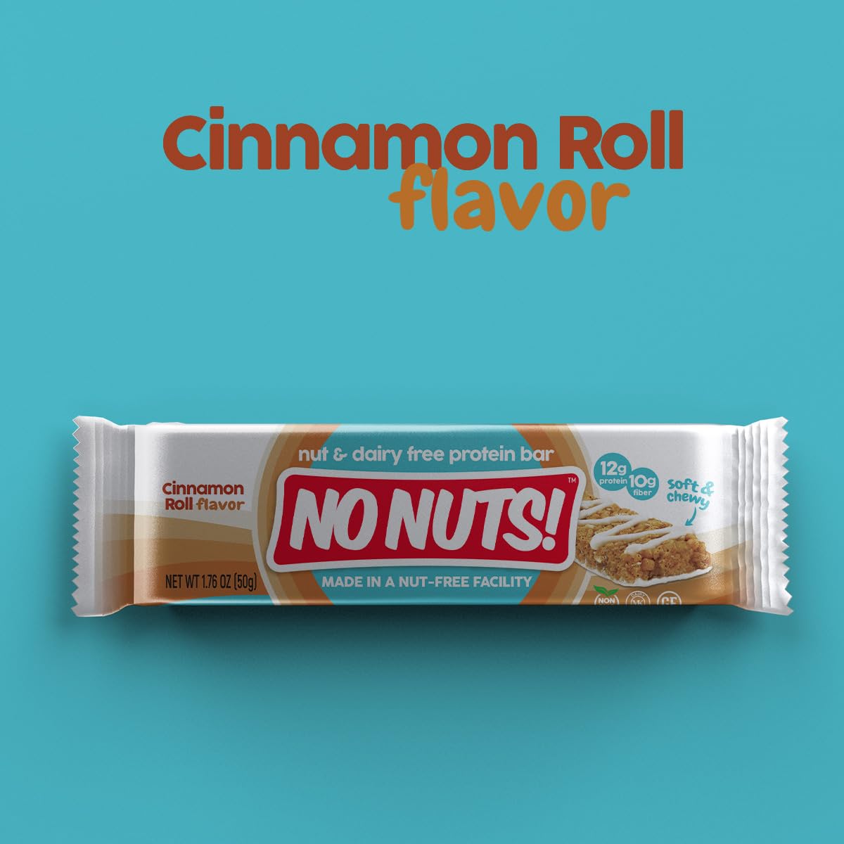No Nuts! Cinnamon Roll Protein Bars – Nut-Free, Dairy-Free, Vegan, Organic, 12g Protein, 10g Fiber, 12 Count