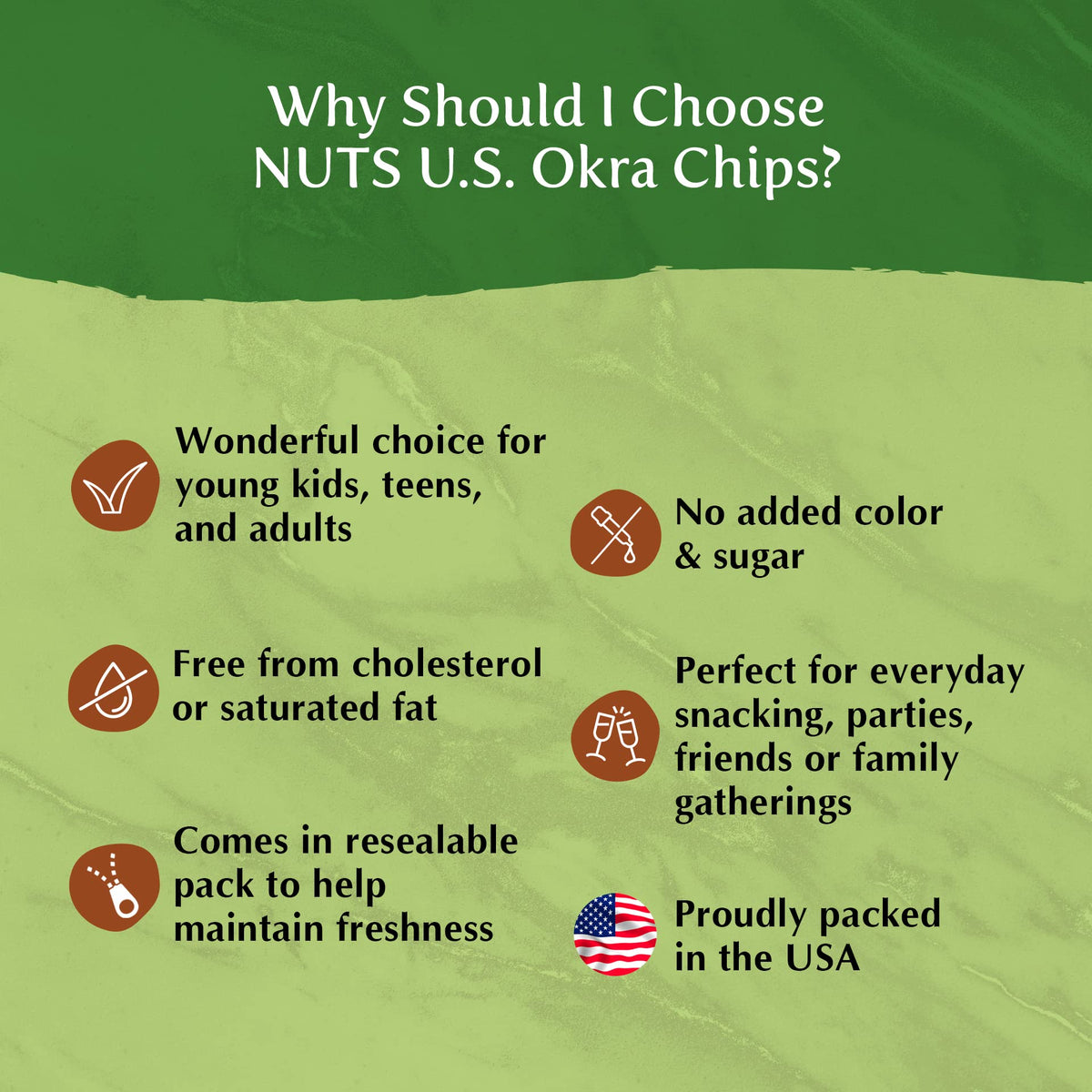 NUTS U.S. Okra Chips – Sea-Salted, No Color Added, No Sugar Added | 2 LBS Bulk Snack