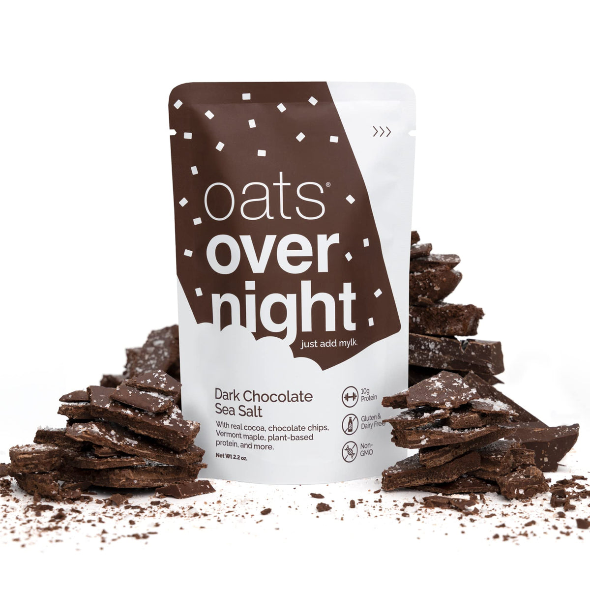 Oats Overnight Dark Chocolate Sea Salt – Vegan Breakfast Shake, 10g Protein, High Fiber, Gluten Free (2.2 oz ×8)