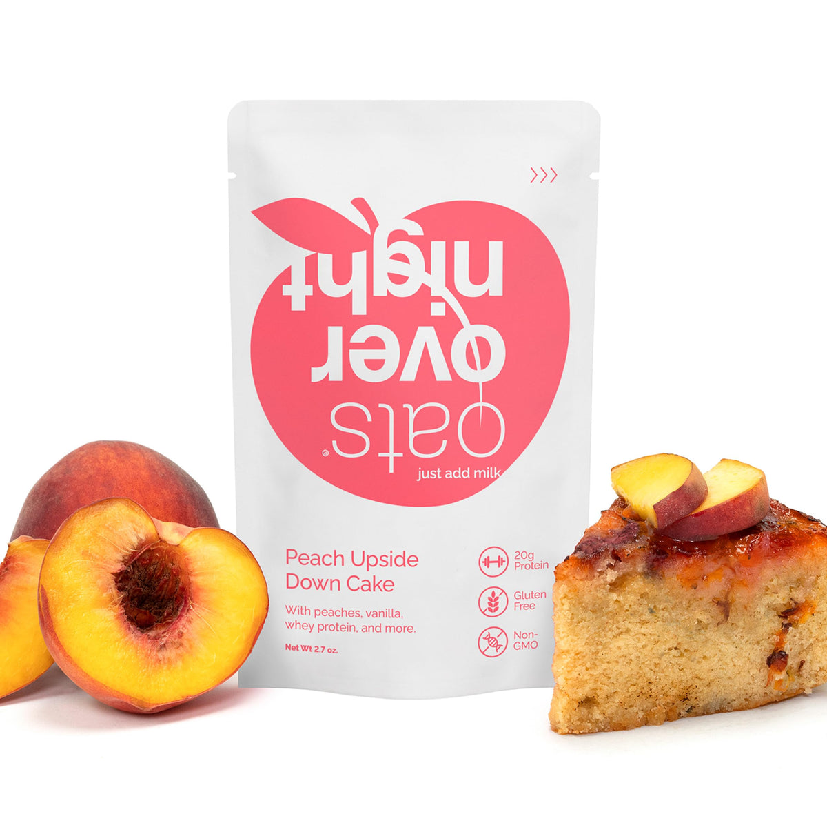 Oats Overnight Peach Upside Down Cake – 20g Protein, High Fiber Oatmeal (Gluten Free, 8 Pack)