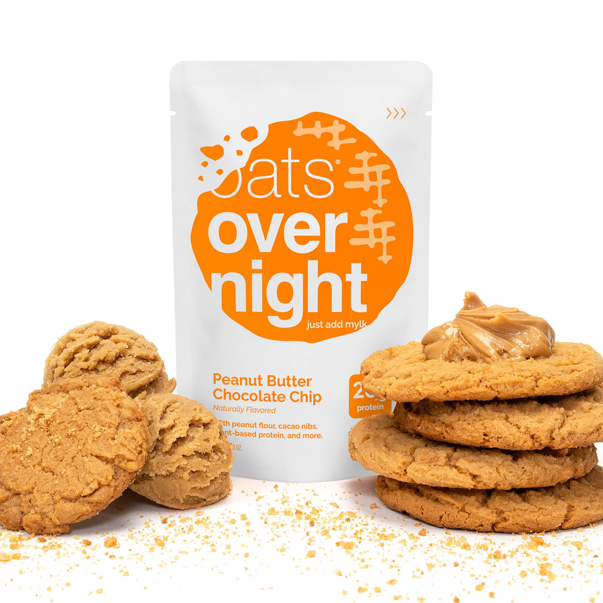 Oats Overnight Peanut Butter Chocolate Chip - Vegan 20g Protein, Gluten Free, 8 Pack