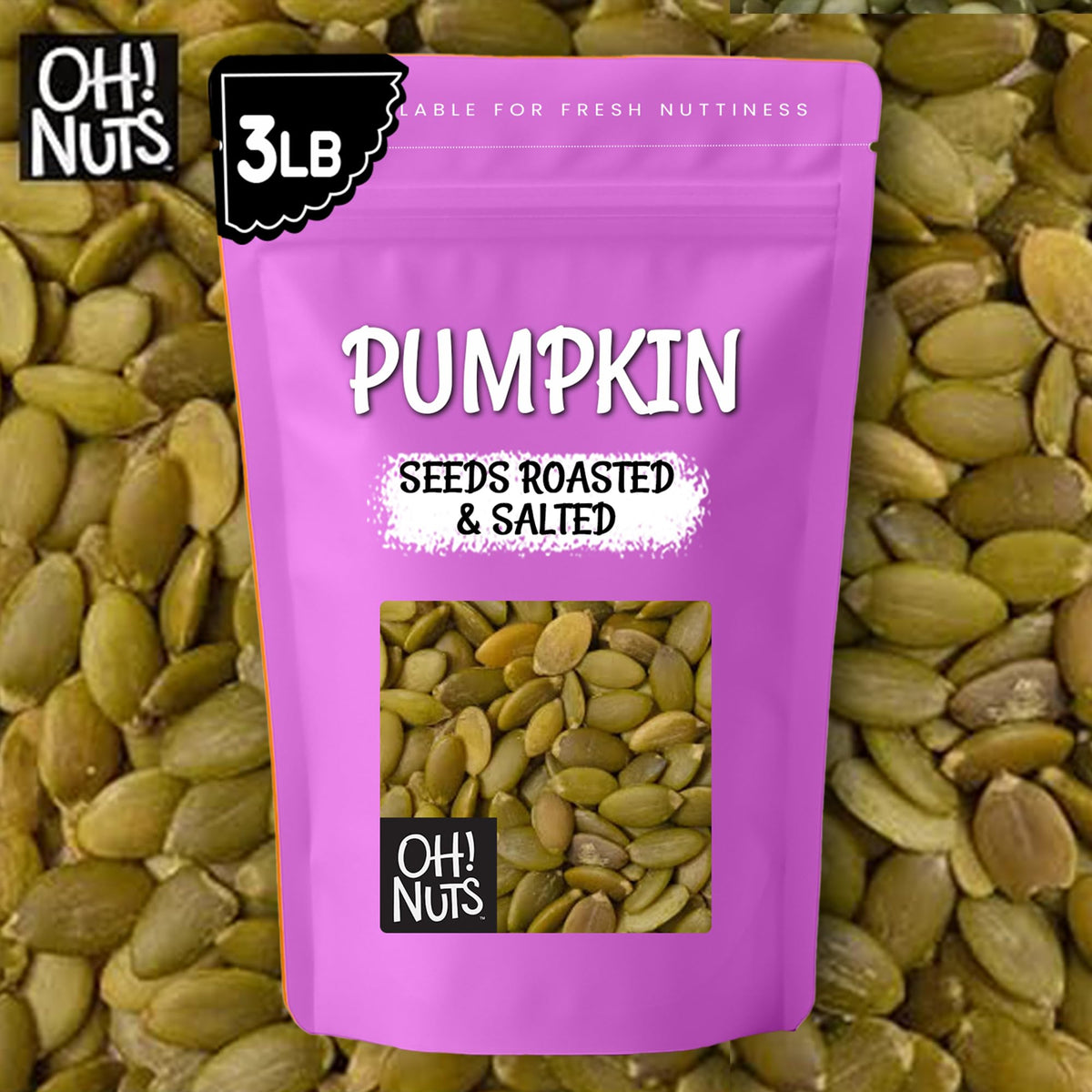 Oh! Nuts Pumpkin Seeds - Roasted & Salted Pepitas (No Shell) 3 lb Zip-Seal Bag for Freshness