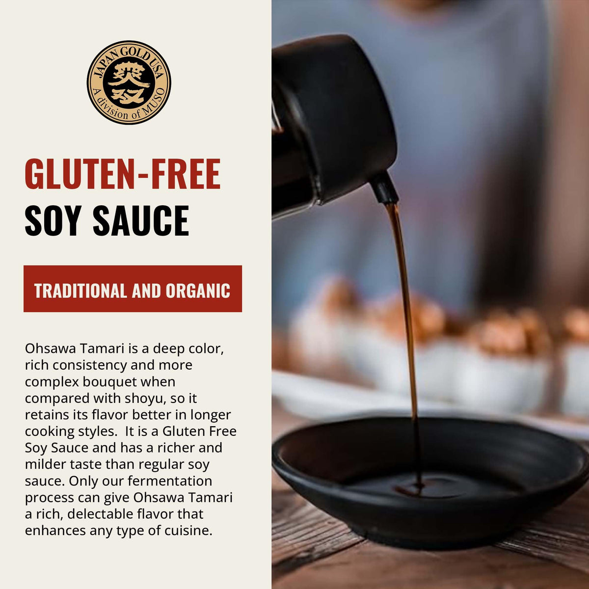 Ohsawa Wheat-Free Tamari Soy Sauce - Traditionally Brewed, Gluten-Free, Non-GMO, 32 Fl Oz