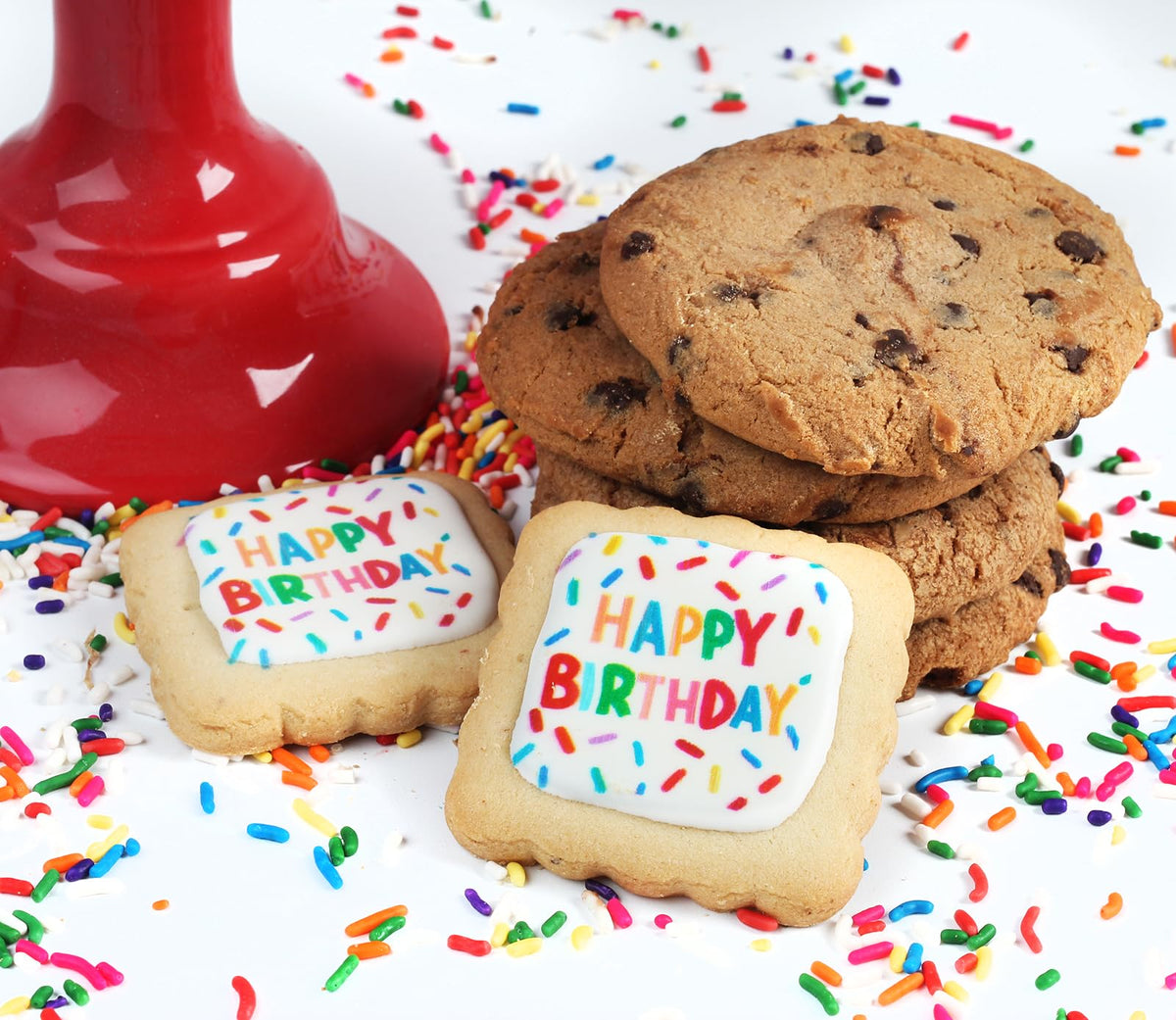 OMCookie Happy Birthday Gift Basket Cookies – Large Chocolate Chip & Decorated Sugar Cookies