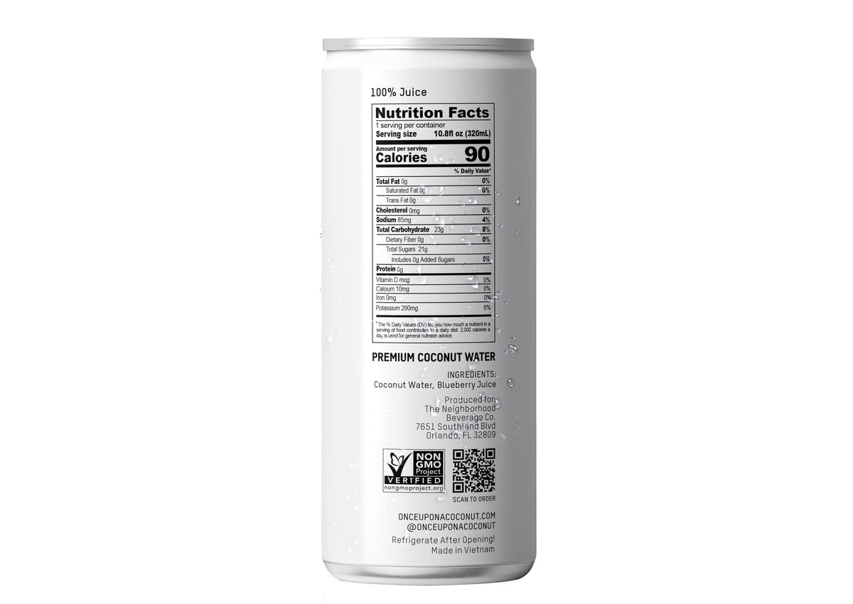 Once Upon A Coconut Premium Blueberry Coconut Water - Low Calorie, Electrolytes, Non-GMO, Gluten-Free (12x10.8 fl oz)