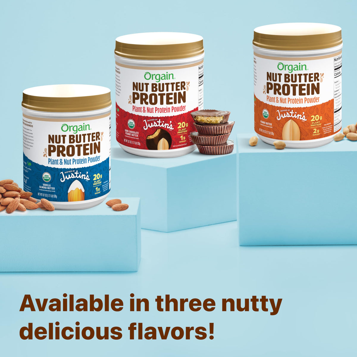 Orgain X Justin's Organic Vegan Nut Butter Protein Powder – Chocolate Peanut Butter Cup, 20g Plant Protein, 1g Sugar, 1.17 lb