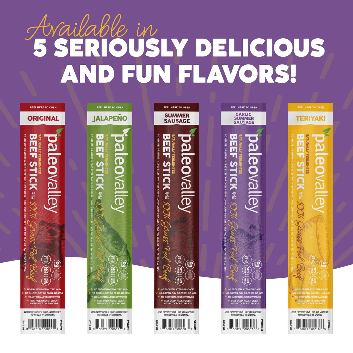 Paleovalley 100% Grass-Fed Garlic Summer Sausage Beef Sticks – Gluten-Free, High-Protein Keto Snack