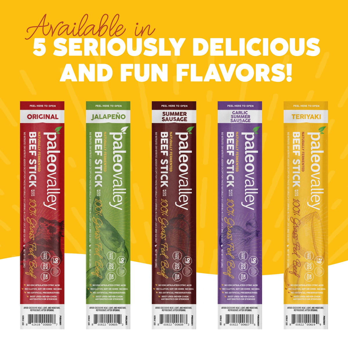Paleovalley 100% Grass Fed Teriyaki Beef Sticks | Gluten Free, High Protein Keto Snack