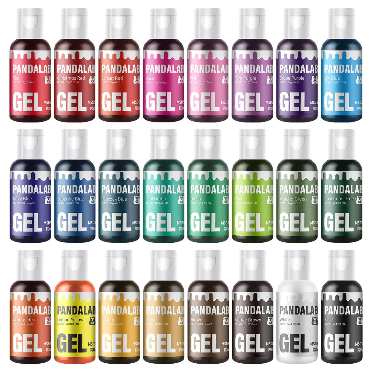 Pandalab Gel Food Coloring Set – 24 Colors, 0.7 oz Each, Highly Concentrated