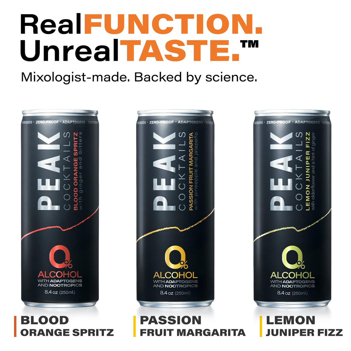 Peak Cocktails Non-Alcoholic Variety Pack – Adaptogens, Nootropics, Recovery & Sleep (8.4 oz, 12-pack)
