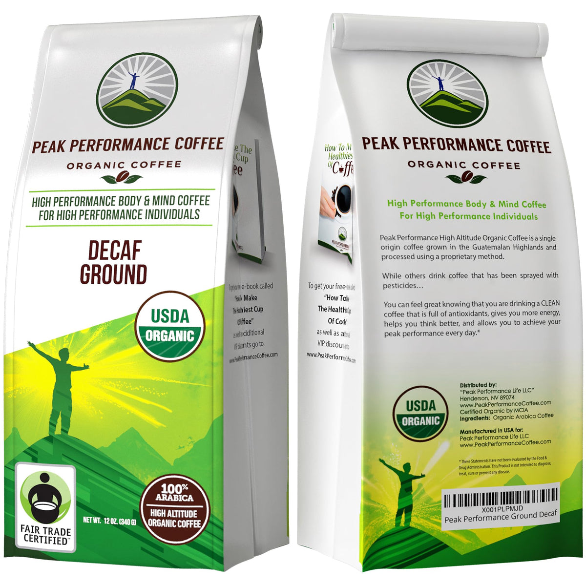 Peak Performance High Altitude Organic Decaf Coffee – Fair Trade, Low Acid, Ground 12 oz