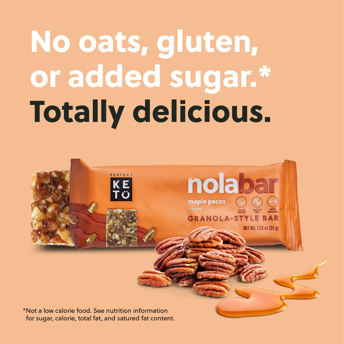 Perfect Keto Nola Bars Maple Pecan – Gluten Free, Low Carb Granola Bars, 2g Net Carbs, 8 Pack