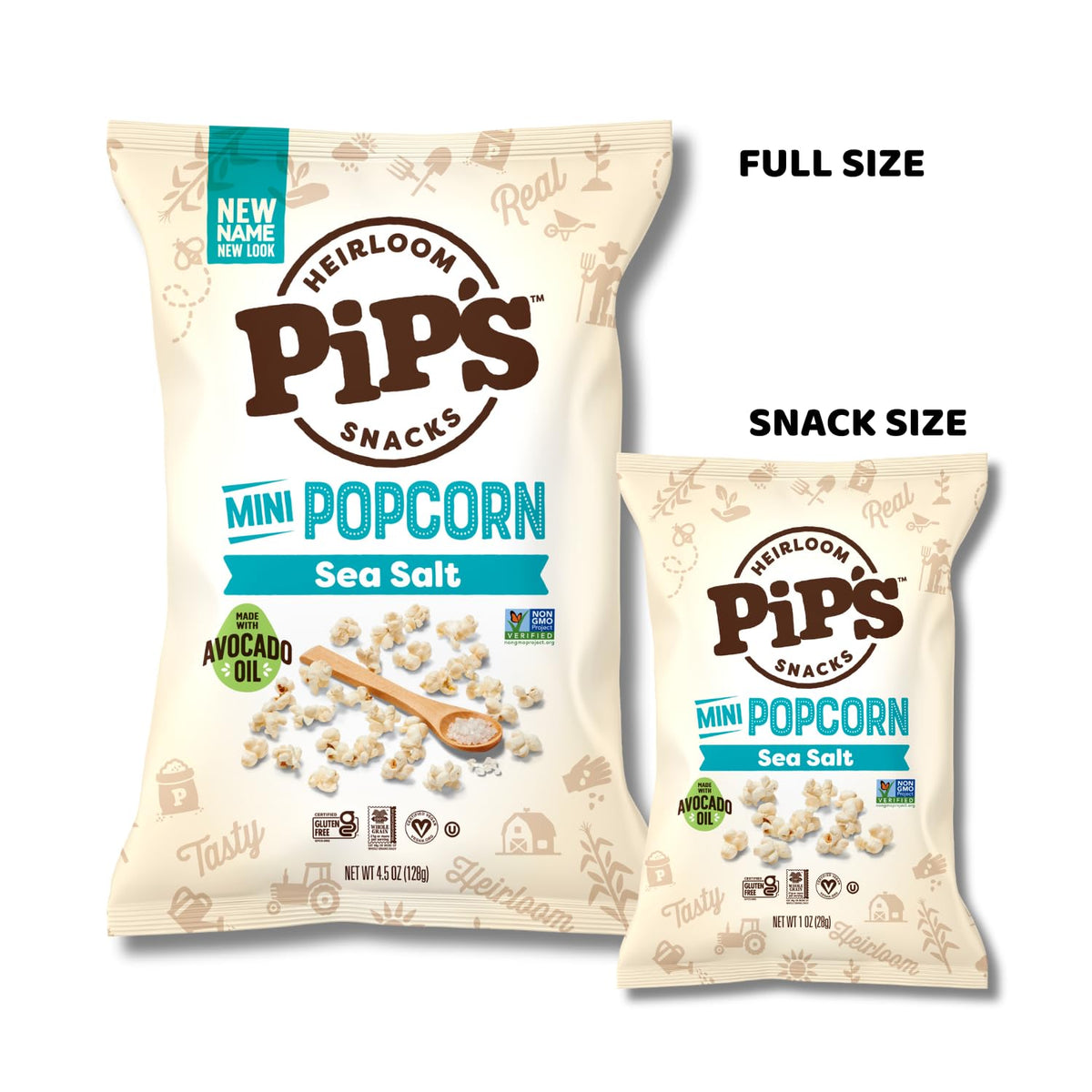 Pip's Heirloom Sea Salt Mini Popcorn – 24 Pack, 1 oz Bags | Gluten Free, Non-GMO, Vegan
