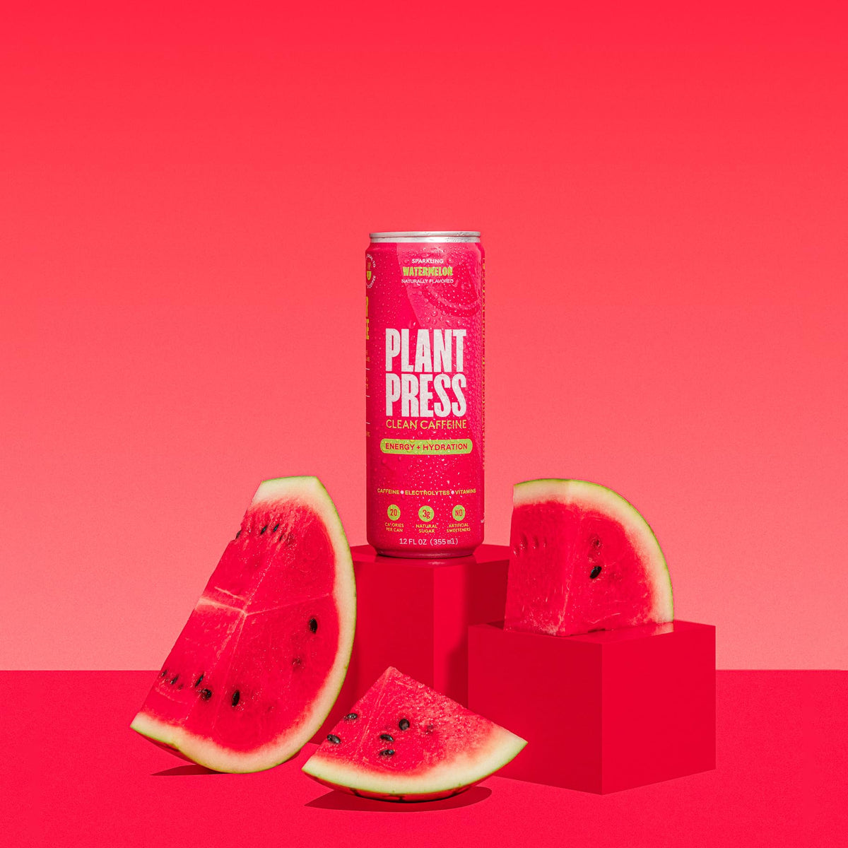 Plant Press Watermelon — Organic Energy Drink, 100 mg Caffeine, Electrolytes, No Preservatives (12 Pack)