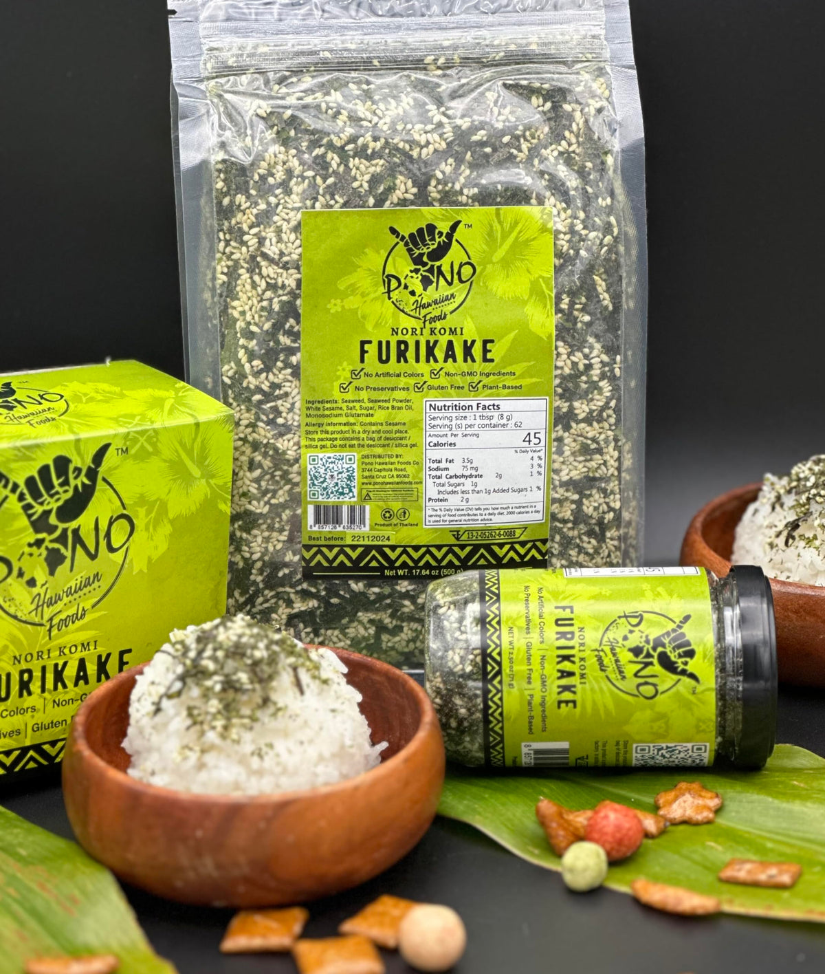 Pono Hawaiian Premium Nori Komi Furikake Rice Seasoning – Gluten-Free & Non-GMO, 1 lb