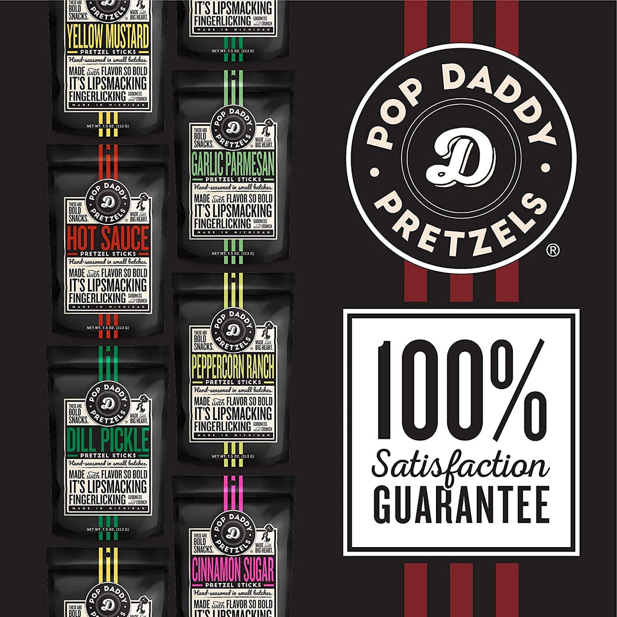 Pop Daddy Garlic Parmesan Pretzels Sticks – 3-Pack Gourmet Snack
