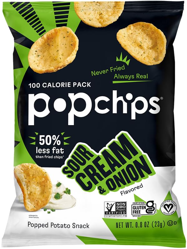 Popchips Variety Pack – 24 Count 0.8 oz Bags (Sea Salt, BBQ, Sour Cream & Onion, Salt & Vinegar)