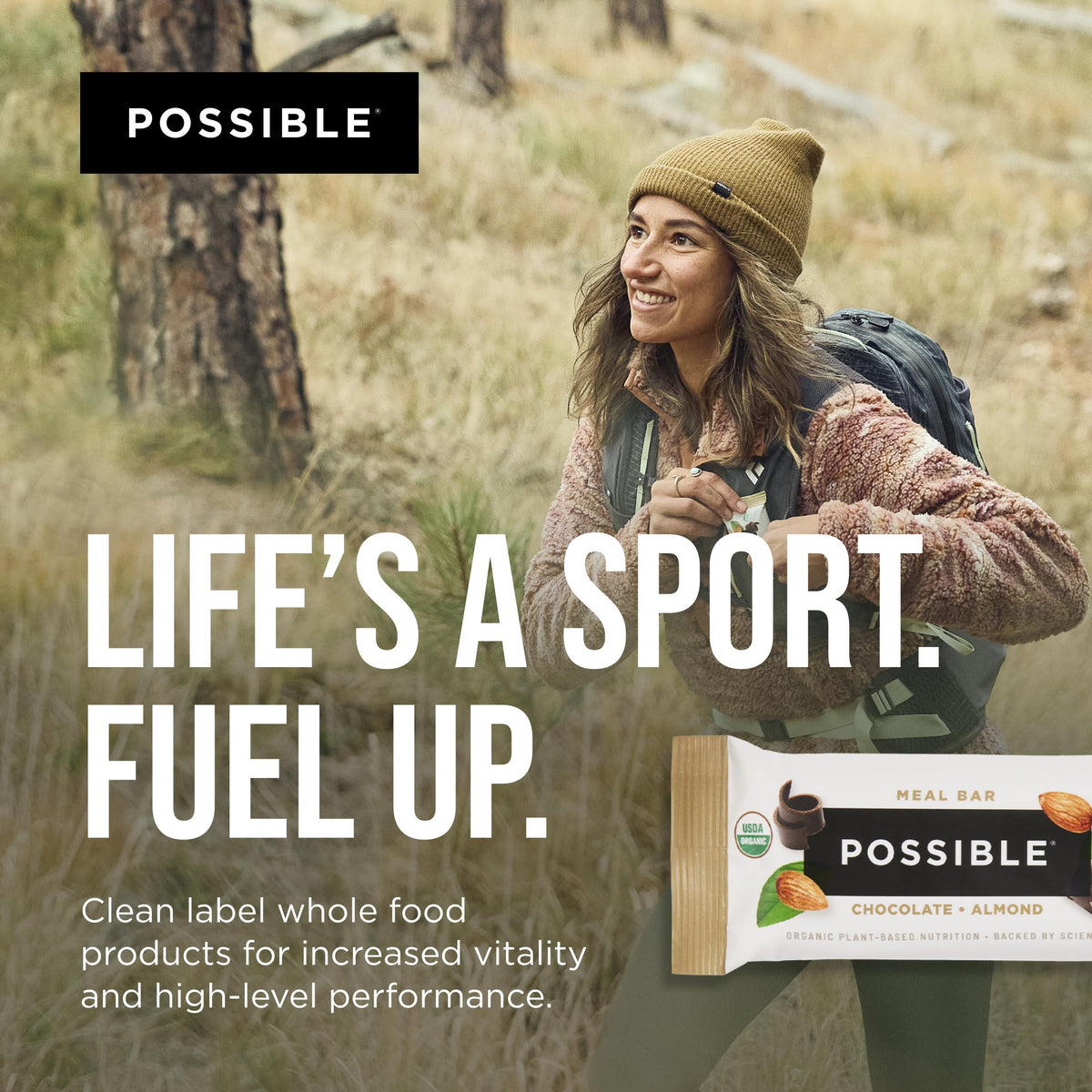 POSSIBLE Meal Bar | 20g Organic Plant-Based Protein | Chocolate Almond | Clean Label On-The-Go Nutrition