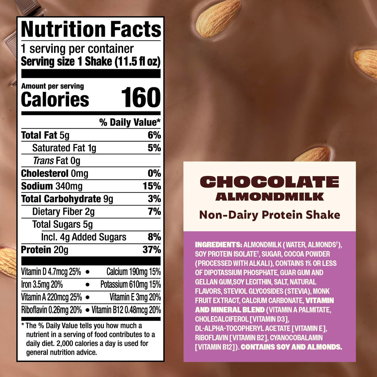 Premier Protein Almondmilk Shake – Chocolate, 20g Protein, Non-Dairy, 11.5 fl oz, 12 Count