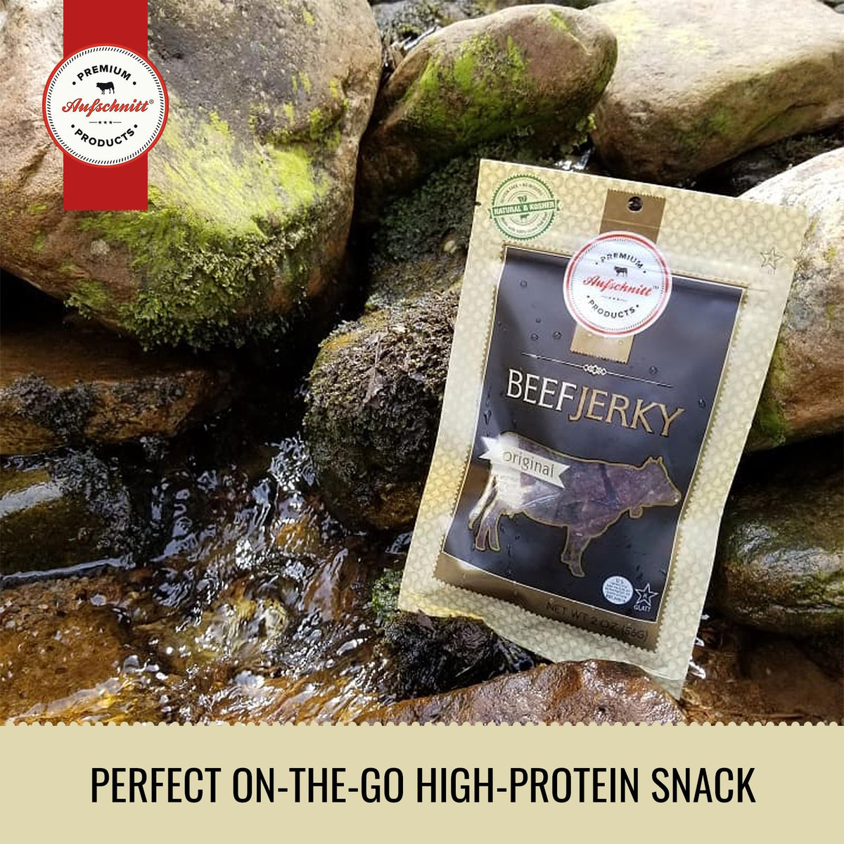 Aufschnitt Grass-Fed Beef Jerky - Low Sodium, Kosher Certified, Made in USA - 5 Pack Original - Keto Friendly