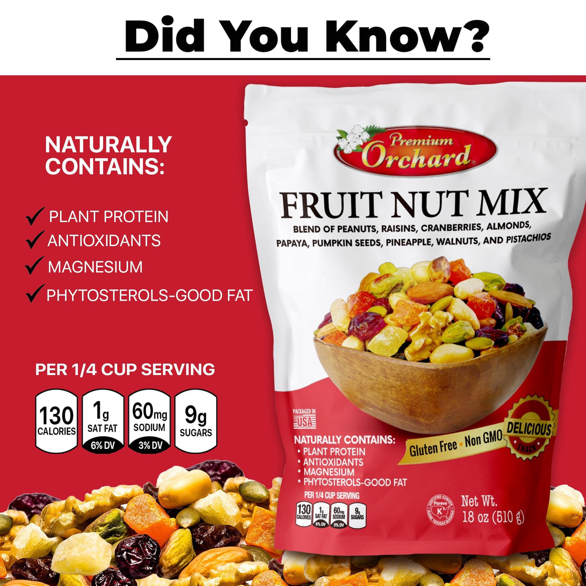 Premium Orchard Fruit Nut Mix Trail Mix – Gourmet Bulk Nuts & Dried Fruit (18oz, 3 Pack)