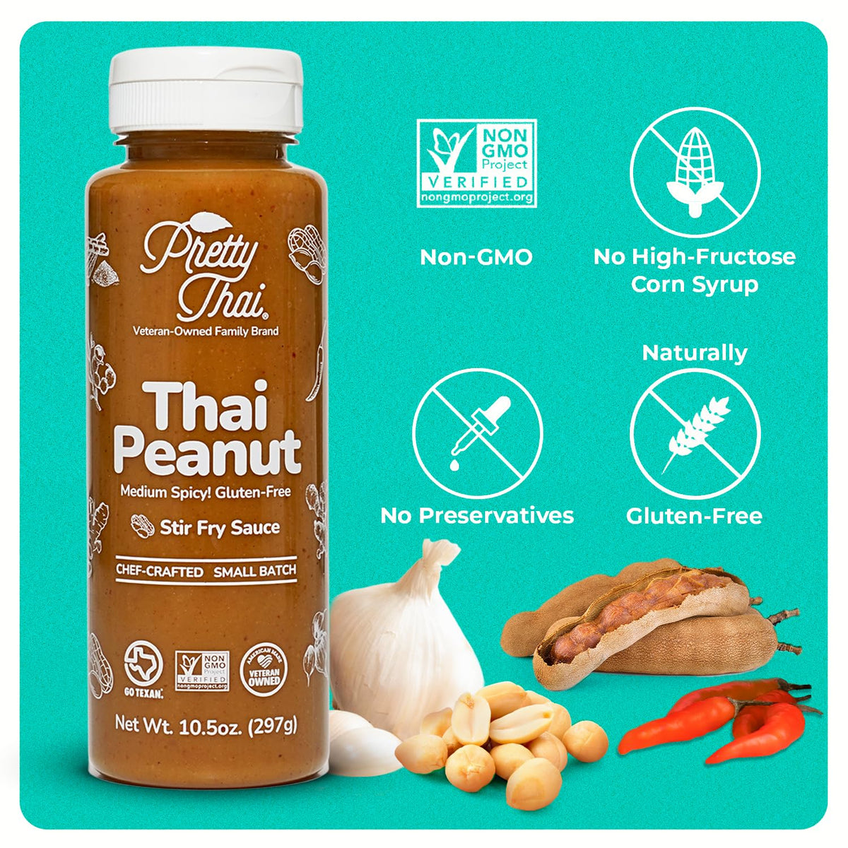 Pretty Thai Peanut Sauce – Gluten Free, Non-GMO, Vegan, Pack of 3 | Stir Fry, Dressing & Dip
