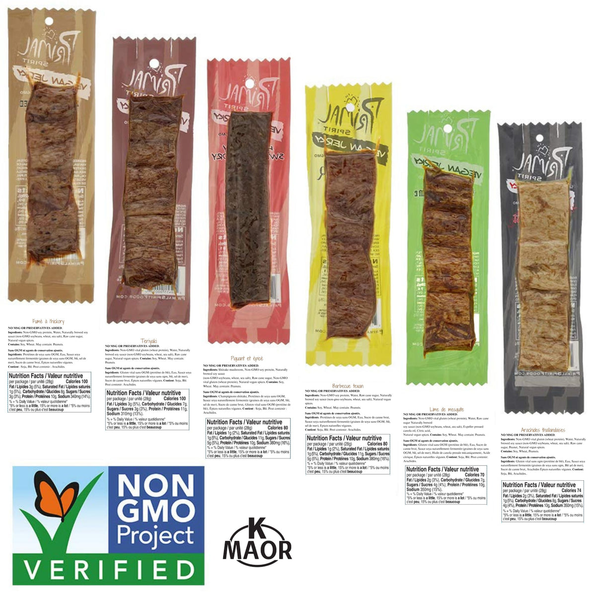 Primal Spirit Vegan Jerky – The Classics 24-Pack (Teriyaki, Hickory Smoked, Texas BBQ, Thai Peanut, Hot & Spicy, Mesquite Lime)