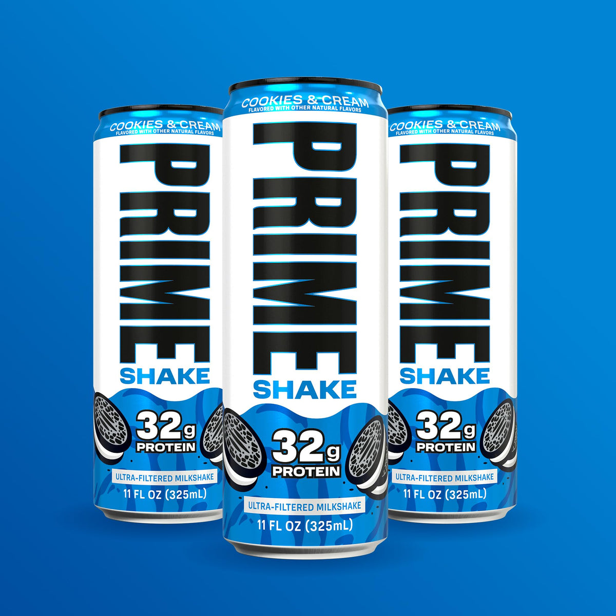 PRIME Shakes Cookies & Cream – 32g Protein Ready-to-Drink, Lactose-Free, Low Sugar, 11oz Can, 12 Pack