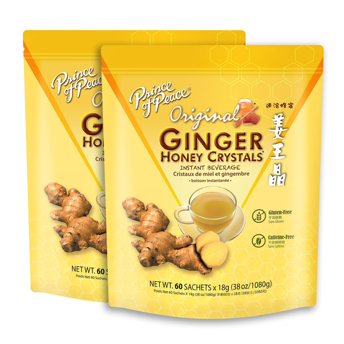 Prince Of Peace Instant Ginger Honey Crystals Original, 2-Pack (120 Sachets) – Hot or Cold Beverage