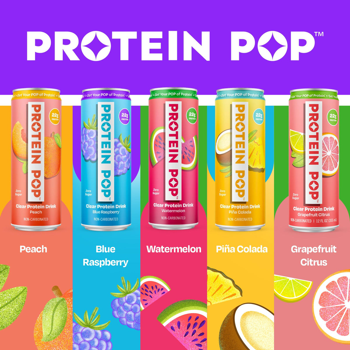 Protein Pop Piña Colada: 22g Clear Whey Protein Isolate, Zero Sugar - 6 Pack