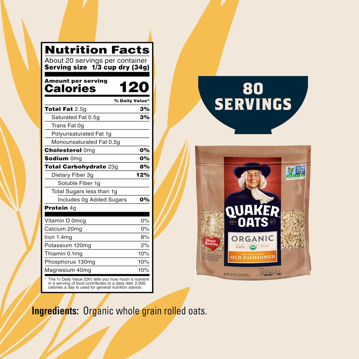 Quaker Organic Old Fashioned Oats – 4x24oz Resealable Bags | USDA Organic, Non-GMO