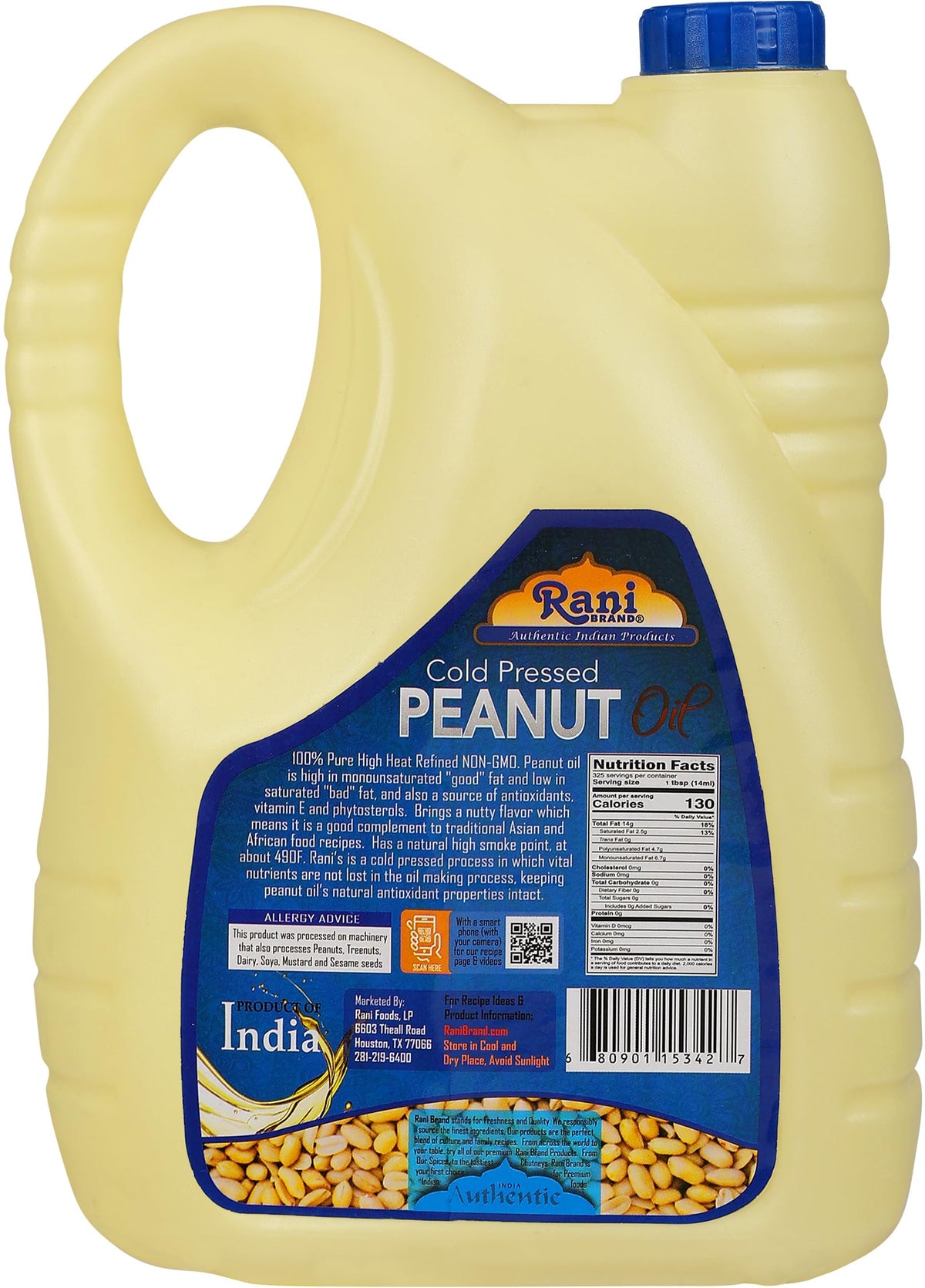 Rani Peanut Oil 5L | Cold Pressed, 100% Natural, Kosher, Vegan, Non-GMO