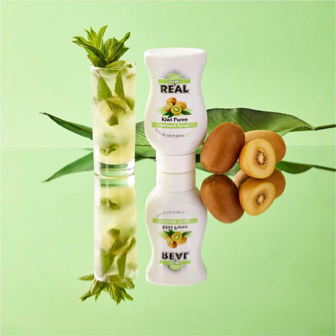 Reàl Infused Exotics Kiwi Puree Infused Syrup – 16.9 fl oz Squeezable Bottle (Pack of 3)