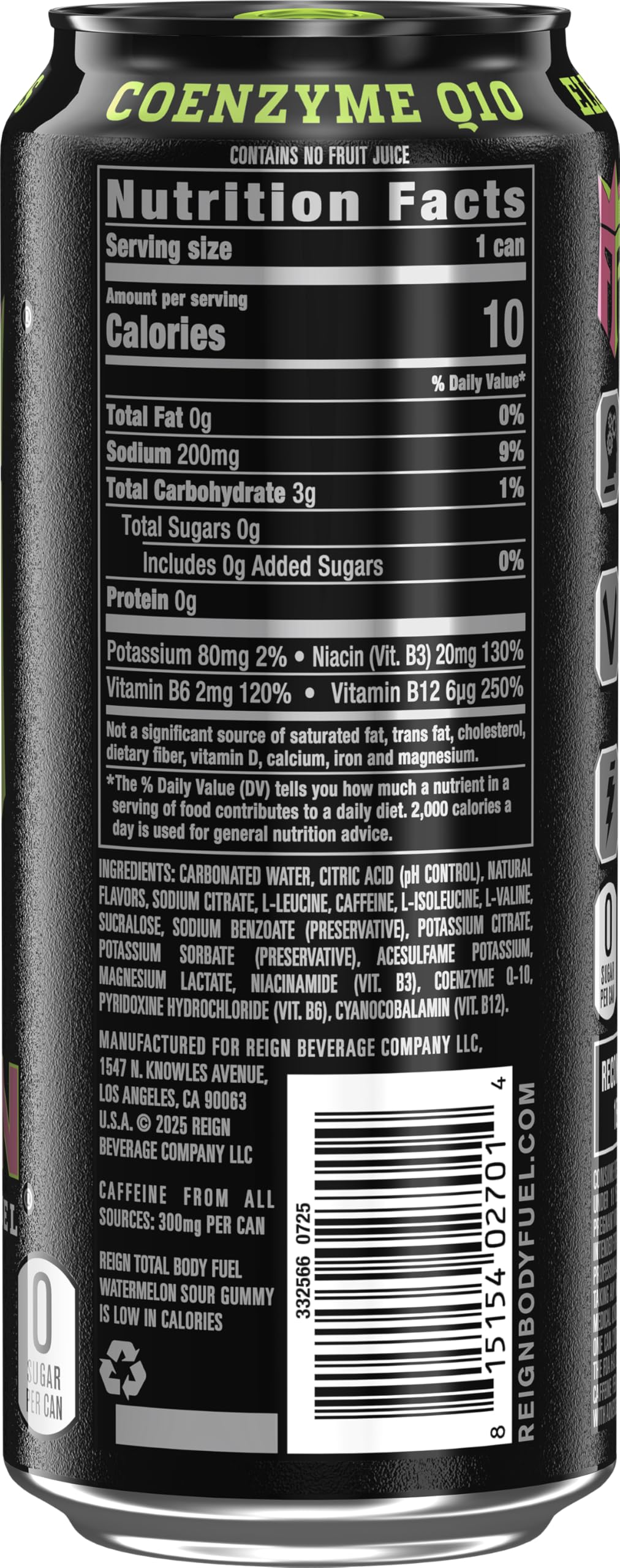 REIGN Total Body Fuel Watermelon Sour Gummy – 16 Fl Oz (Pack of 12) | Ready-to-Drink Performance Drink