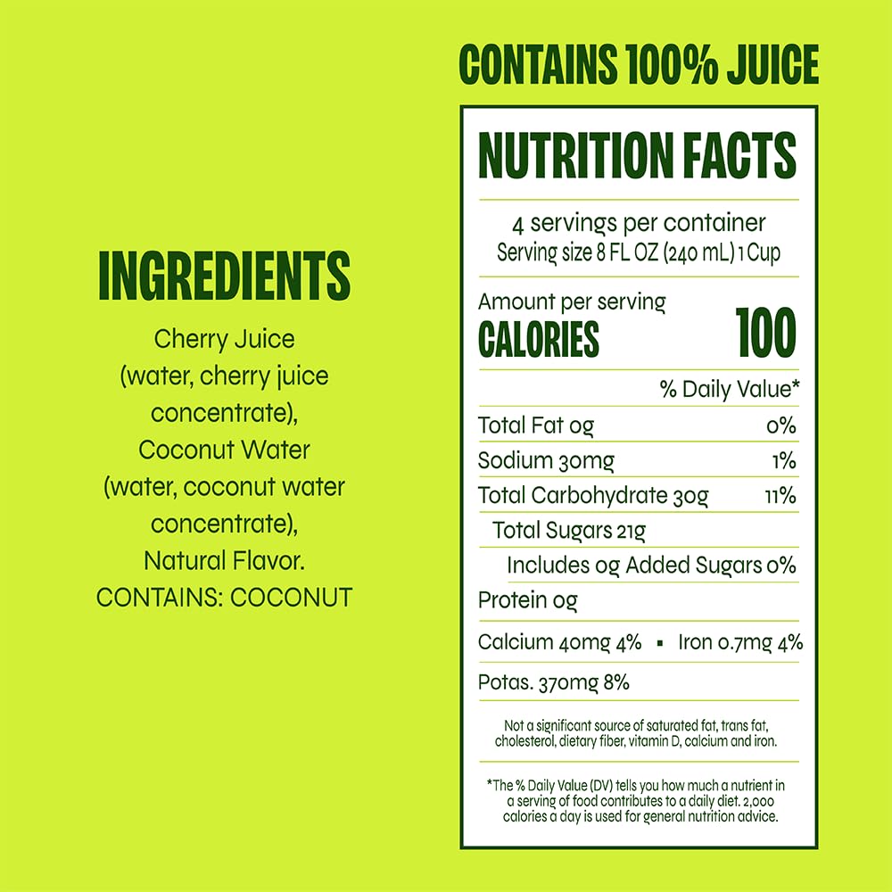 REVL FRUITS Tart Cherry 100% Juice — No Added Sugar (32 oz Carton, Pack of 6)