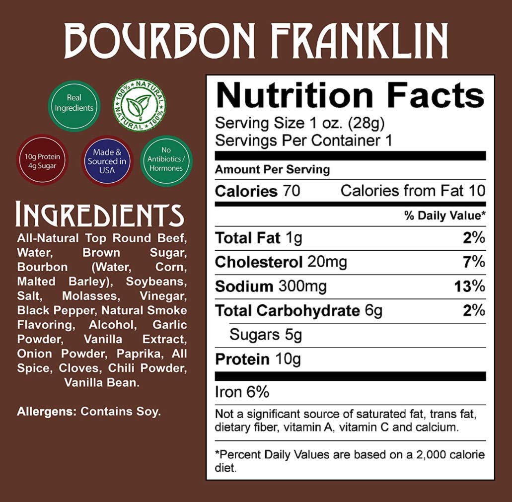 Righteous Felon Bourbon Franklin Beef Jerky - All-Natural, Low-Sugar, High-Protein (3 x 2oz)