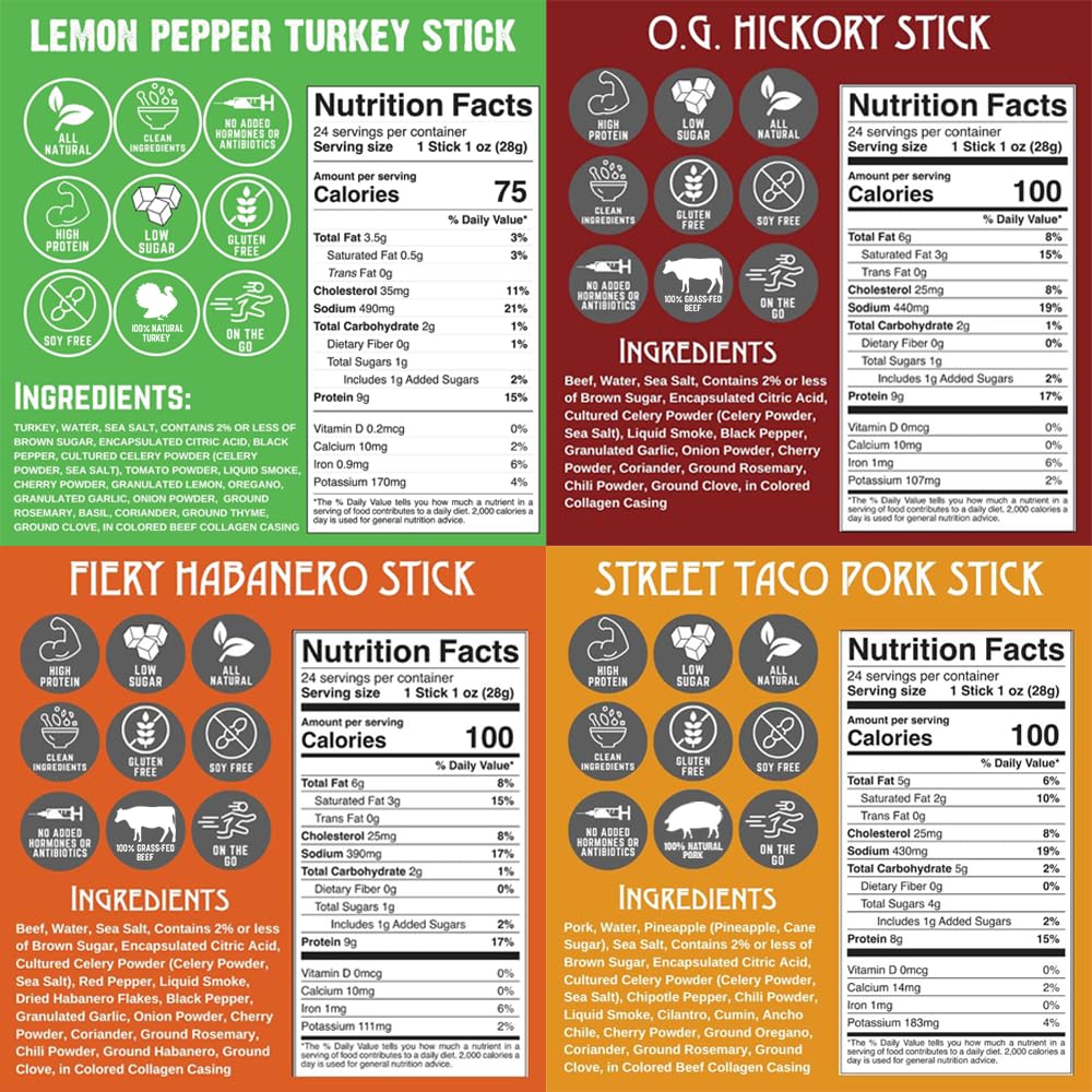Righteous Felon Variety Meat Sticks | 100% Grass-Fed Beef, Turkey & Pork | 10-Count High-Protein Snack Pack
