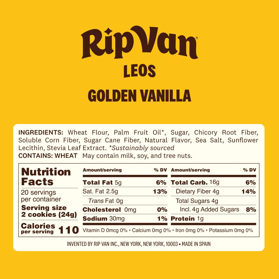 Rip Van LEOs Golden Vanilla Sandwich Cookies – Low Sugar & Low Carb Snack (40 Cookies, 10 Packs)