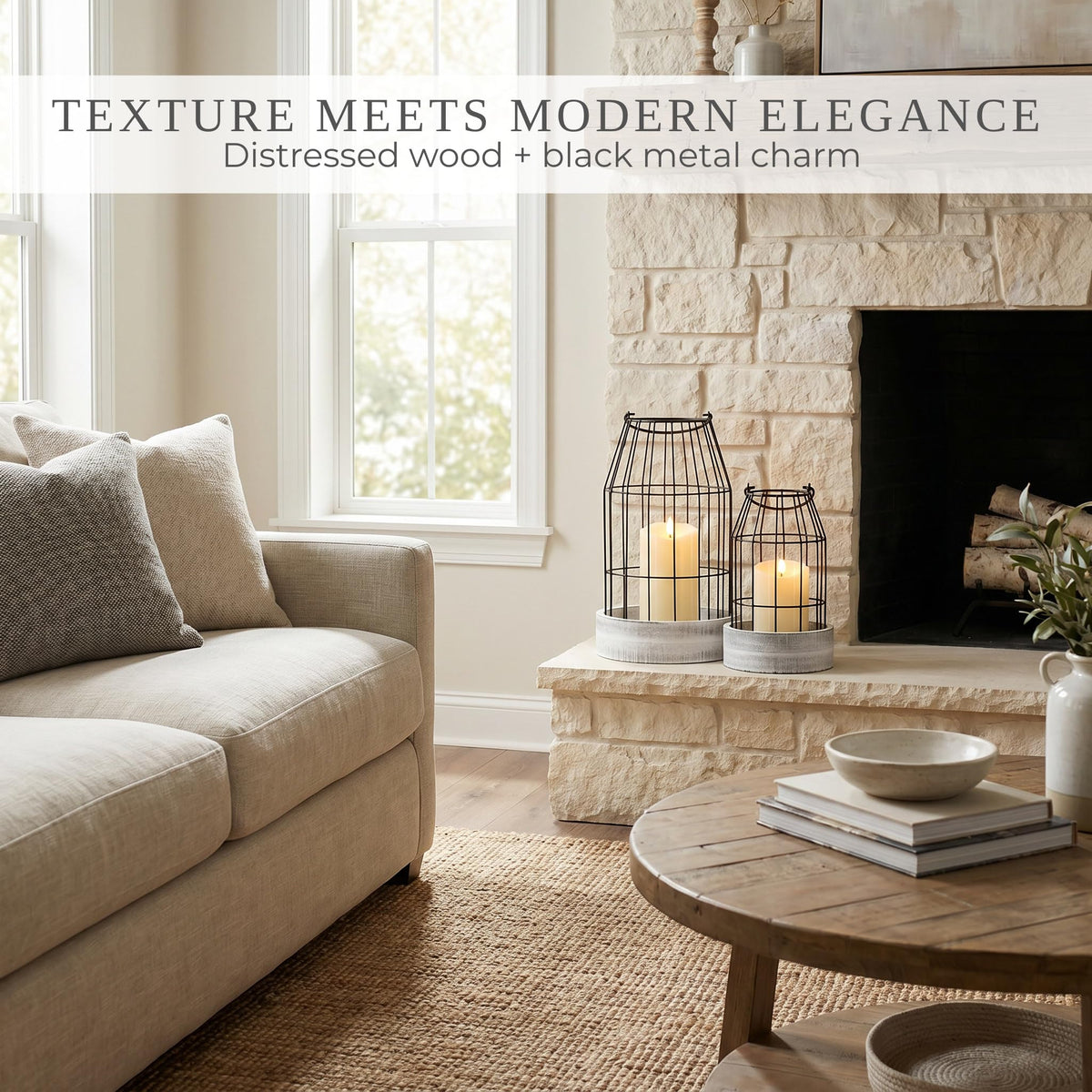 Rustic Farmhouse Lantern Decor Set of 2 - Stylish Decorative Lanterns