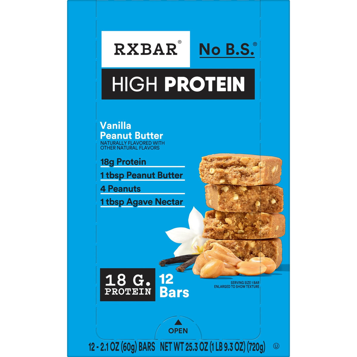 RXBAR High Protein Vanilla Peanut Butter Bars – Gluten Free, Plant-Based Snack (12 Bars)