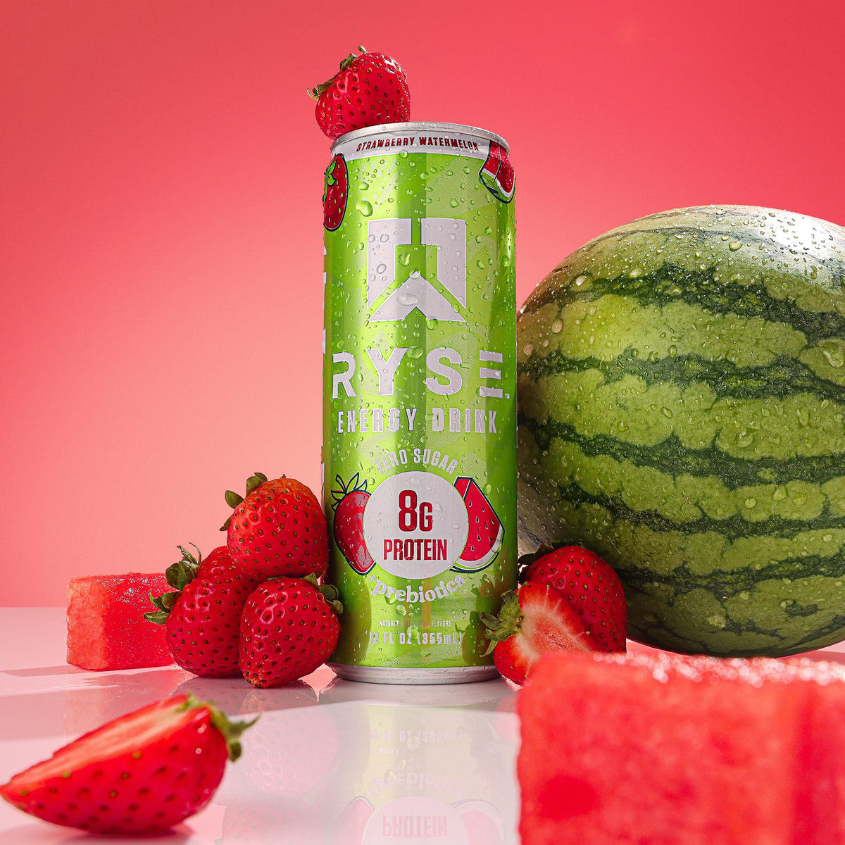 RYSE Functional Energy Drink – Strawberry Watermelon | 150mg Caffeine, 8g Protein, 1g Prebiotic | Sugar Free