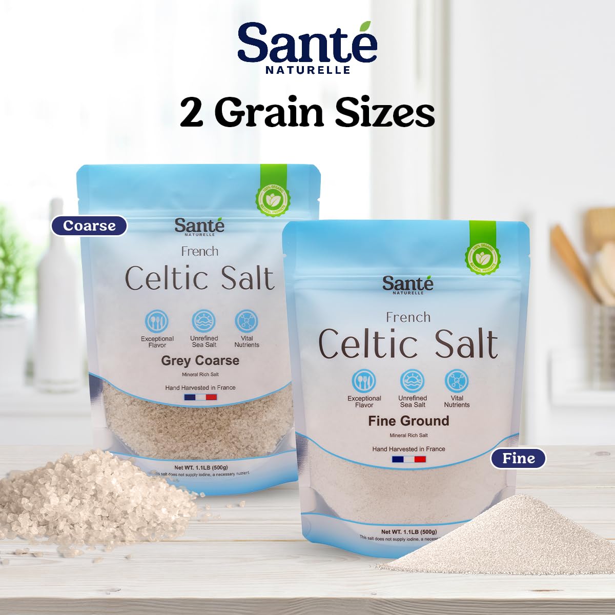 Sante Naturelle Celtic Salt Grey Coarse Sea Salt – 3x1.1lb Hand-Harvested French Sea Salt with 82+ Minerals