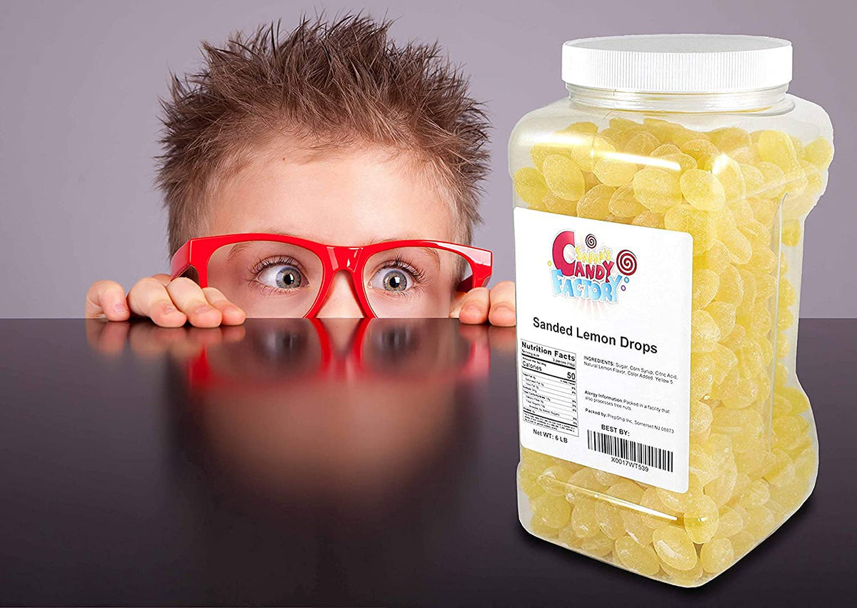 Sarah's Candy Factory Sanded Lemon Drops – Gluten Free Old-Fashioned Hard Candy (6 Lbs Jar)