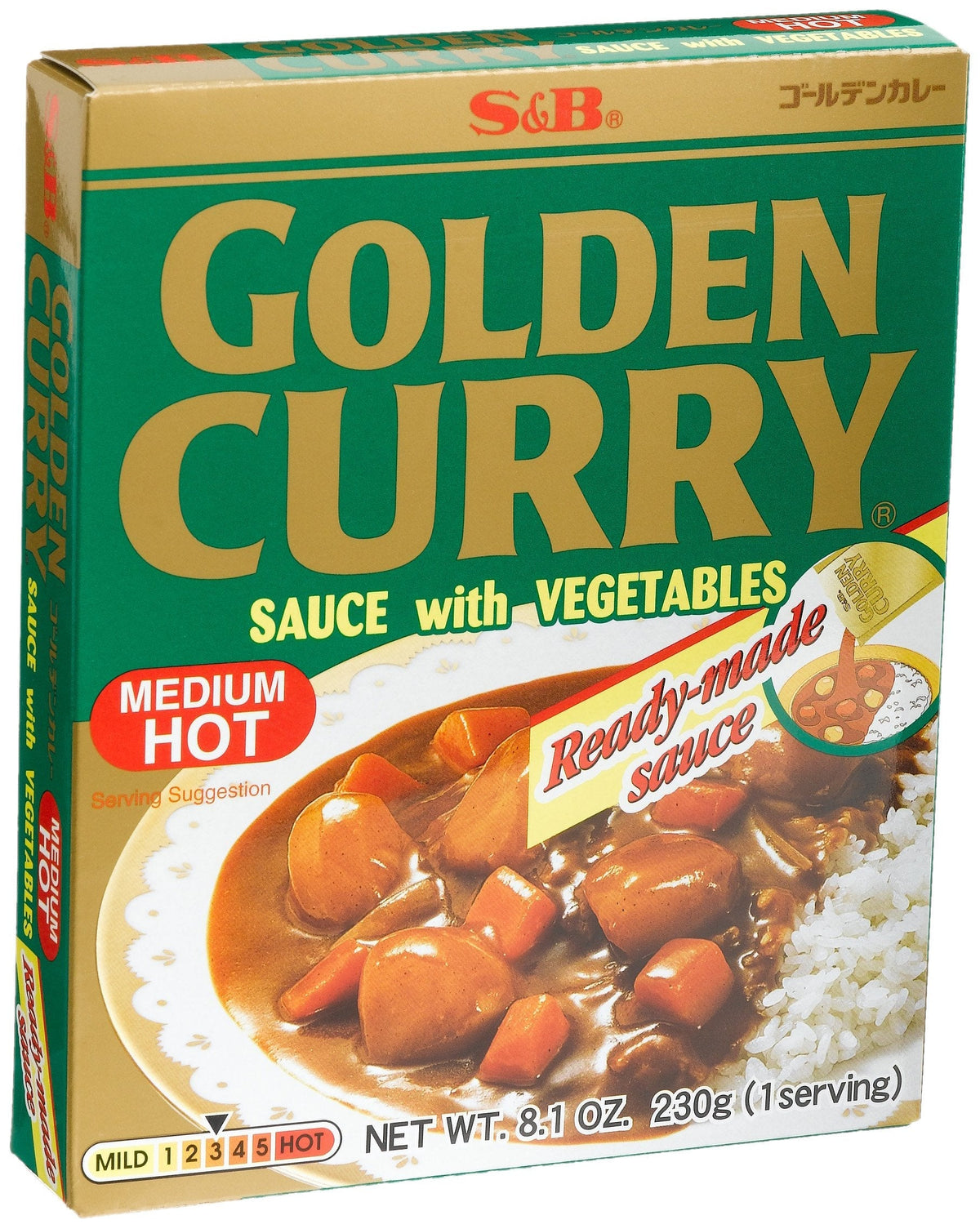 Sunbird Gold Curry Pouch Med Hot – Ready-to-Heat Japanese Curry (5 x 8.1 oz) | S&B