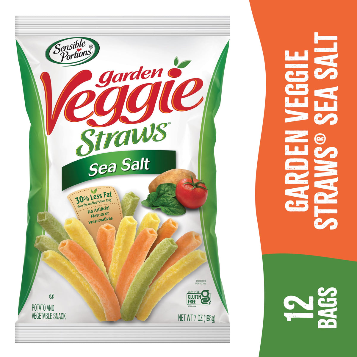 Sensible Portions Veggie Straws Sea Salt Flavor – Gluten-Free, 7 oz Bag, 12-Pack